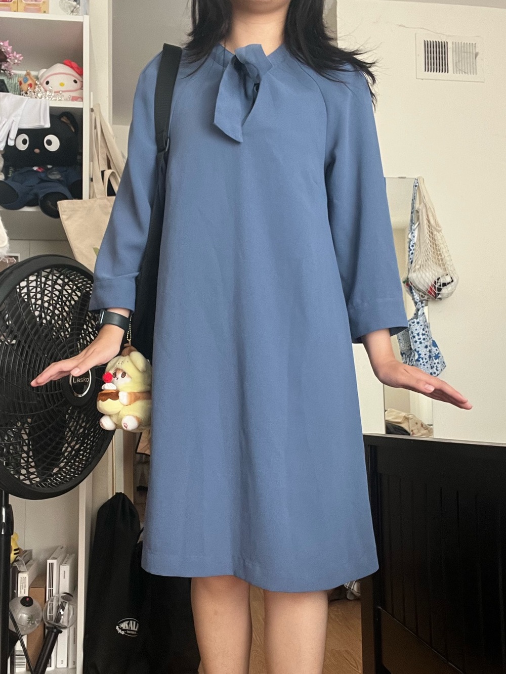 h&m blue tie midi slip dress size 2/xs